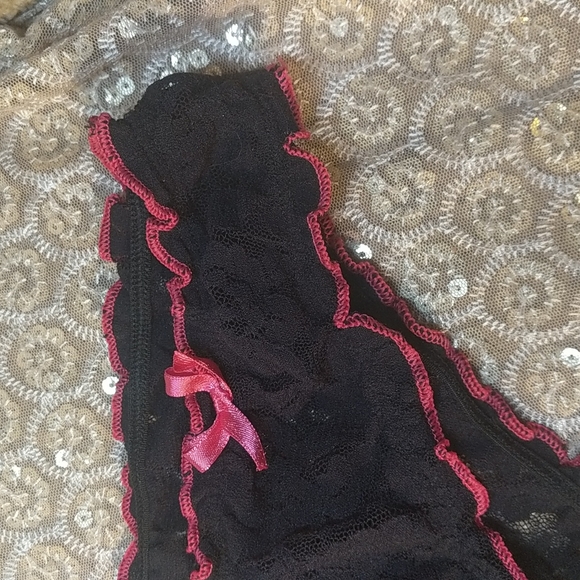 Lace Panties from Steve in size Large. Black Lace with Hot Pink Shirred trim. - Picture 2 of 8